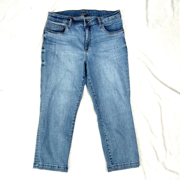 Kut From The Kloth High Rise Cropped Straight Leg Medium Wash Denim Jean Sz 12 - Picture 16 of 16